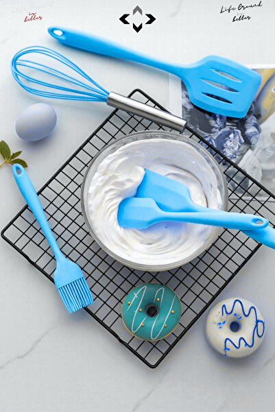 LİGROUND 5-Piece Heat Resistant 100% Silicone Spatula Kitchen Utensil Set Brush Wire Whisk Kitchen Utensils