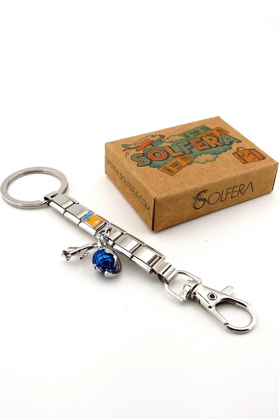 Solfera Airplane Ticket Boarding Pass World Vacation Shiny Steel Charm Bag Ornament Keychain Ky088