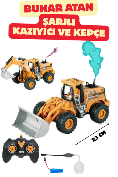 welcomein Oyuncak Uzaktan Kumandalı Şarjlı Buhar Atan Kazıcı Yükleyici Buharl...