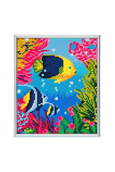 Craft Buddy Set creativ Crystal Art in rama foto argintie Tropical Fish 21x25cm,