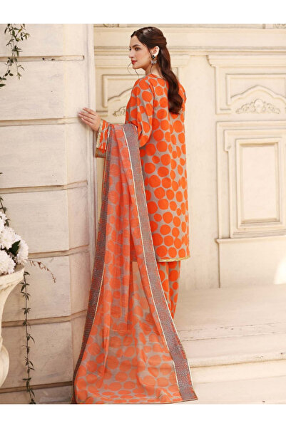 MYSMAR Orange Satin Silk Top Bottom Dupatta - BPK1003 | Orange