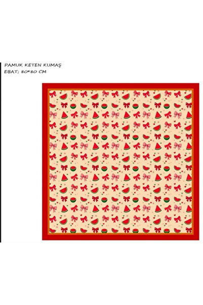 HURİSÖNMEZ Watermelon-Bow Themed Orange Girl's Scarf 80*80 cm Cotton-Linen