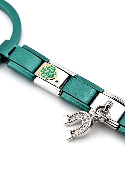 Solfera Four Leaf Clover Nal Chance Auspicious Green Steel Charm Bag Ornament Keychain Ky096