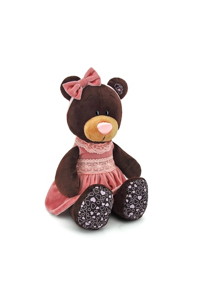 Orange Toys Milk, fetita ursulet in rochita din catifea roz, din plus, 25cm,