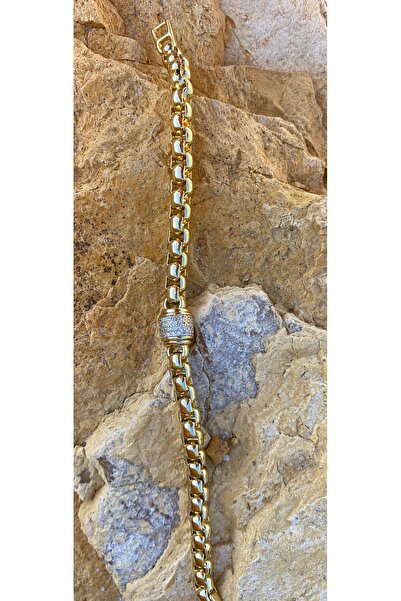 Xuping Kalın Zincir Model Zirkon Taşlı 14k Altın Renk Kadın Bileklik 19 cm