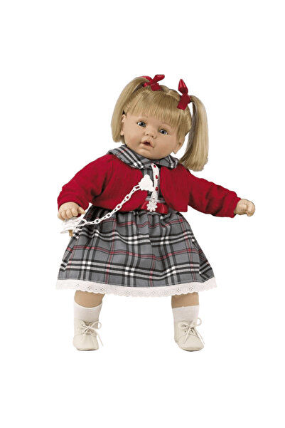 Berbesa Papusa interactiva Ines in rochita ecosez si bolero rosu, 62 cm,