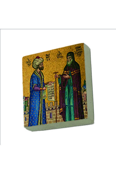 Sadrazam Fatih Sultan Mehmet ve Rum Ortodoks Patriği Mozaiği Baskılı Doğal Ta...