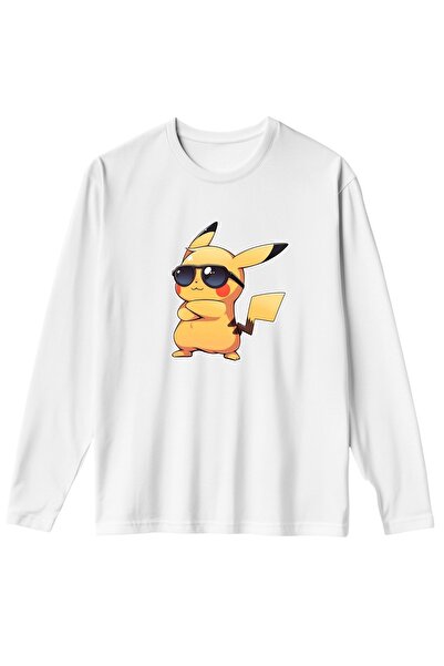 Texclusive تي شيرت بوكيمون بيكاتشو بأكمام طويلة للأطفال تي شيرت بيكاتشو أبيض