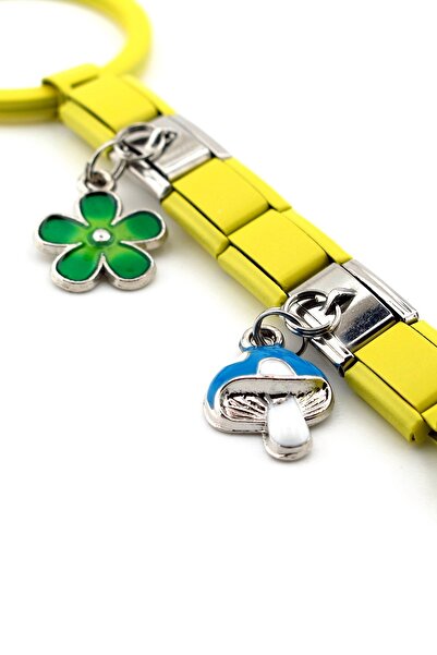 Solfera Blue Mushroom Green Flower Spring Nature Yellow Steel Charm Bag Ornament Keychain Ky095