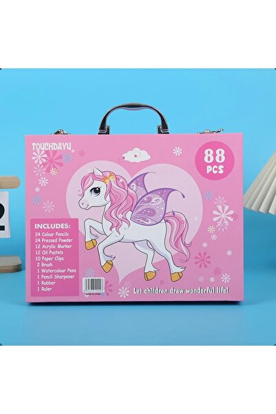 Zen Store Non-Toxic Kids Art Set – Coloring, Drawing & Painting Kit – 88 Pcs (PINK)