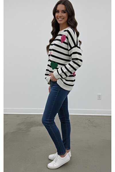 Cockatoo Blue Pink Heart Women's Knitwear Sweater