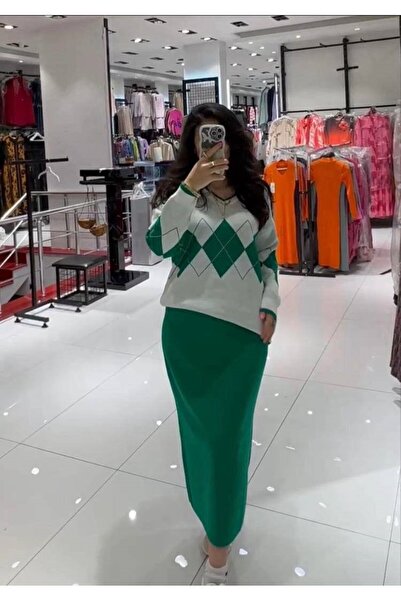 GİYSİ DÜNYASI 57 Tricot Fabric Midi Length Standard Bdn Sweater Skirt 2-Piece Set