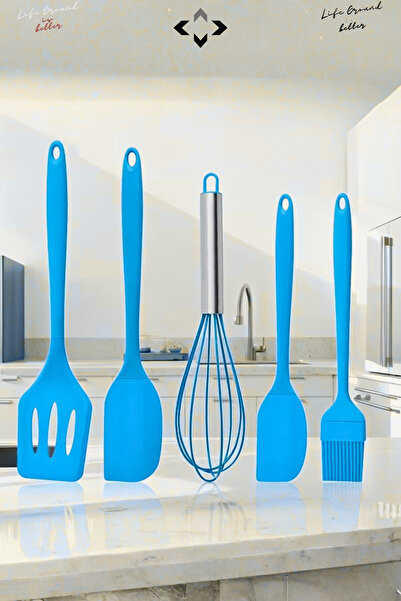 LİGROUND 5-Piece Heat Resistant 100% Silicone Spatula Kitchen Utensil Set Brush Wire Whisk Kitchen Utensils