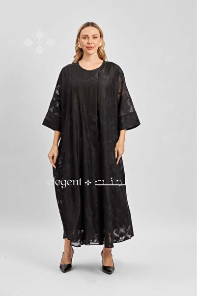 Elegent A soft black jalabiya with luxurious touches and wide sleeves
