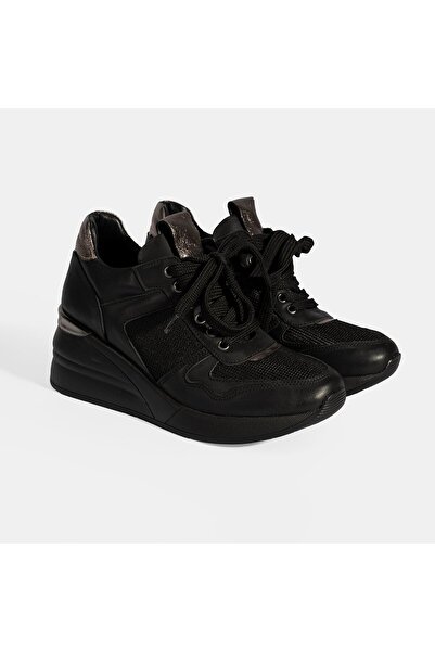 Desa Women's Black Lace-Up Wedge Heeled Sneakers