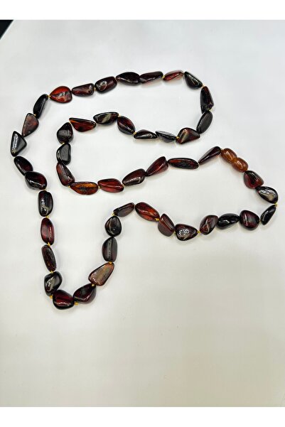 NikaŞ Drop Amber Necklace with Gift Box | Cherry Color 60 cm | Genuine and Natural Energy Stone