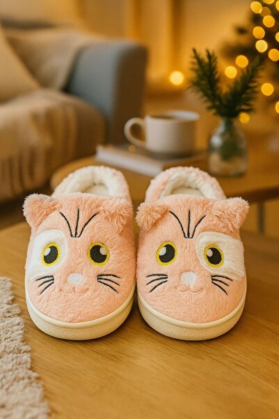 ALB TERLİK AYAKKABI SAN. TİC. LTD. ŞTİ. Women's Plush Cat Face House Slippers – Soft Winter, Non-Slip, Warm Plush Slippers with Cat Pattern