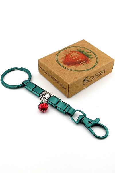 Solfera Red Strawberry Fruit Green Stainless Steel Charm Bag Ornament Keychain Ky106