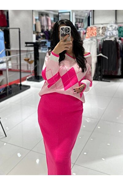 GİYSİ DÜNYASI 57 Tricot Fabric Midi Length Standard Bdn Sweater Skirt 2-Piece Set