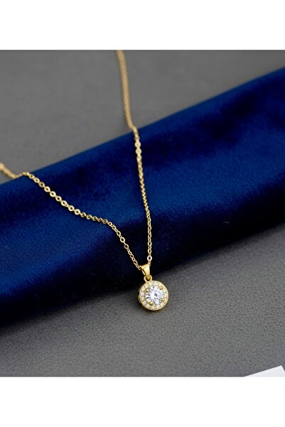 Çağla Accessories قلادة من الفولاذ الذهبي بحجر الزركون