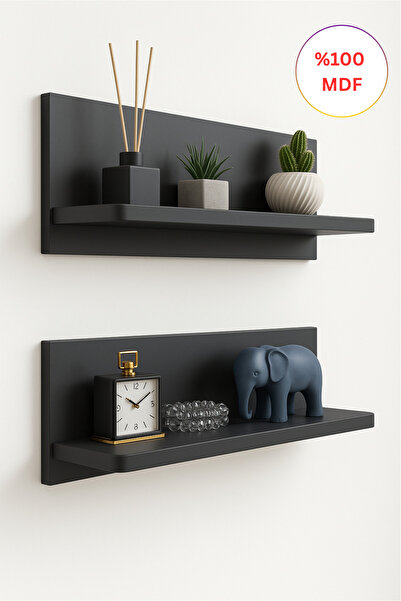 Kydonia Home 2 Adet 60 cm MDF Antrasit Gri Dekoratif Duvar Rafı