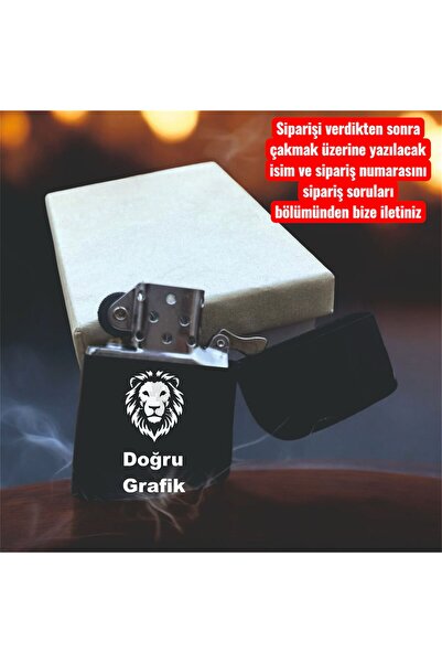 DOĞRU GRAFİK Kişiye Özel İsimli Aslan Tasarımlı Benzinli Çakmak