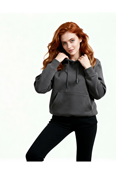 Veleno Hanorac de damă, supradimensionat, cu glugă, cu buzunar cangur, din țe...