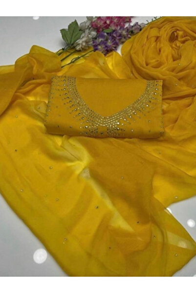 MYSMAR Yellow Colored Lawn Cotton Top Bottom Dupatta - BPK1006 | Yellow