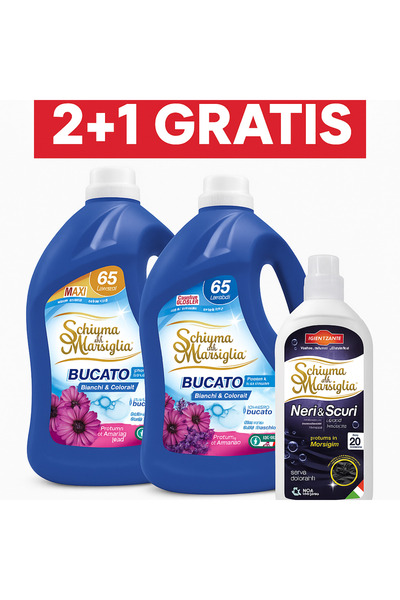 Schiuma di Marsiglia Pachet Promo 2x Bucato Ametista Rosa 65 spalari, 5L + 1x Neri & Scuri 1L Cadou
