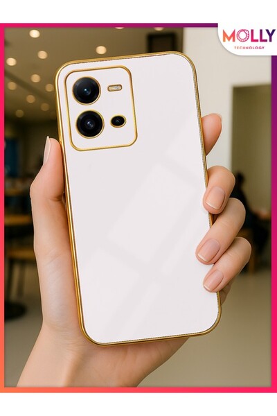 Molly Pearl White Silicone Case with Gold Detail on the Edges for Vivo V25