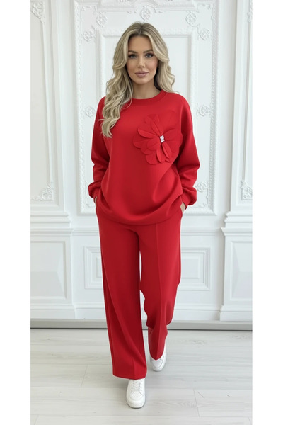 UniqueStore.ro Elegant red oversized women's suit with 3D flower