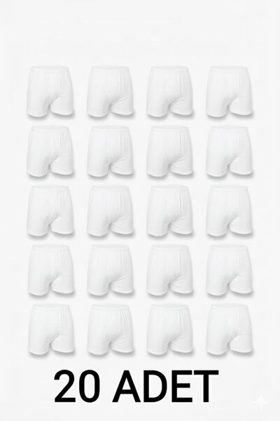 enmodaiçgiyim 20 Pieces White 100% Cotton Comfortable Cut Men's Long Underwear Boxer