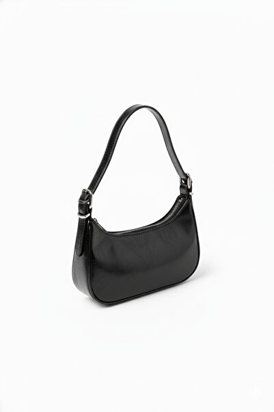 Luvenis Black Trend Patent Leather Baguette Shoulder Bag