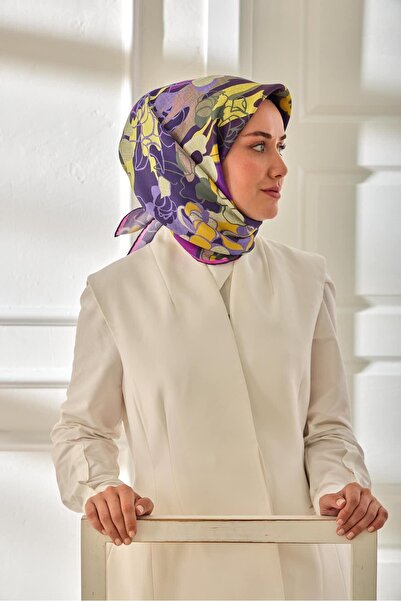 Silk Home Purple Fuchsia Floral Pattern Tivil Woven Pure Silk Scarf-Kvs0889