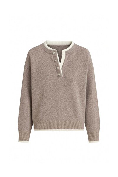 Maxi modena Button Detail Basic Beige Knitwear Sweater