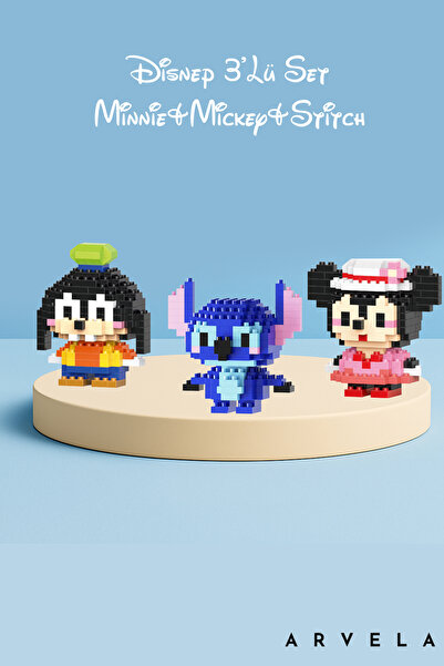 Arvela Mini Blok Figür Seti 3’lü – Minnie & Mickey & Stitch | Disney Tema Kol...
