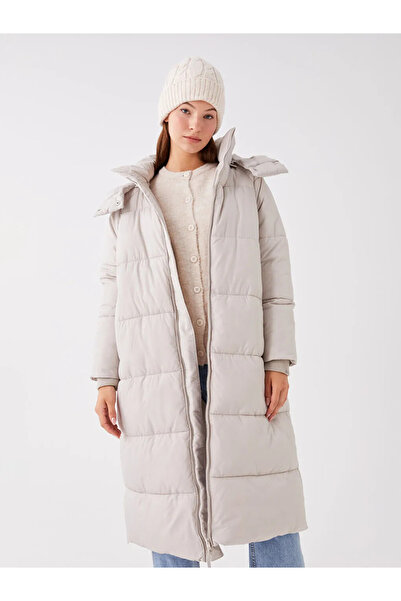 LC Waikiki LCWAIKIKI Classic Сірий Капюшон Прямий Oversize Жіночий Пуховик