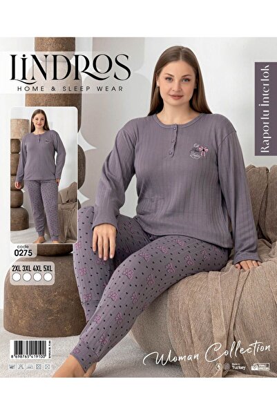 lindros 0275 طقم بيجامة نسائية شتوية من نوع إنترلوك بمقاس كبير