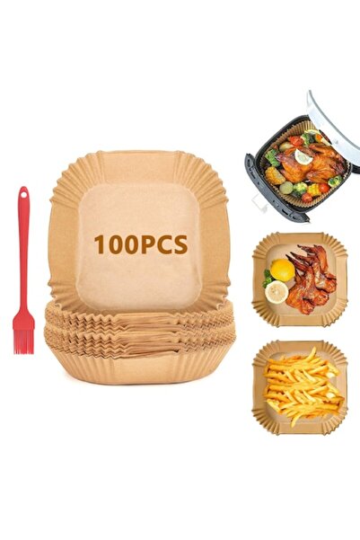OEM Air Fryer Baking Paper with Brush, Heat-Resistant, Square 20x20 cm, 100 pcs, Brown