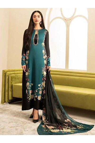 MYSMAR Zinc Colored Satin Silk Top Bottom Dupatta - BPK1025 | Zinc