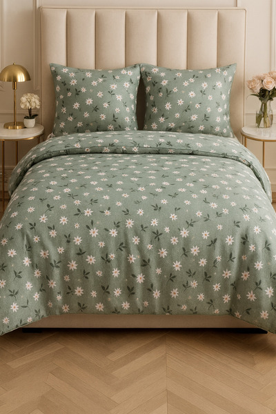 Loova Lastikli Çarşaflı Nevresim Takımı Çift Kişilik %100 Ham Pamuk Papatya D...