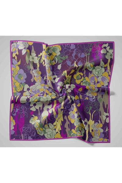 Silk Home Purple Fuchsia Floral Pattern Tivil Woven Pure Silk Scarf-Kvs0889
