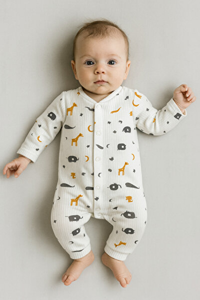 OMY 100% Cotton 3-6-9 Months Patterned Jumpsuit & Hospital Release Newborn Printed Jumpsuit Extra Comfort 88013