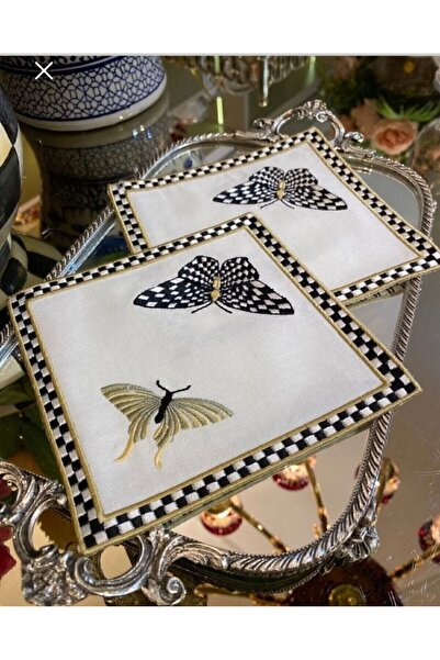 VeraLüx Home 2 τεμάχια χρυσό χρώμα με κέντημα με σχέδιο πεταλούδας, χαρτοπετσ...