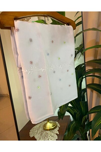 Veil Designer A hijab made of Japanese fabric, hand-embroidered in Saudi Arabia, white and colored embroidery. Size: 60 * 190