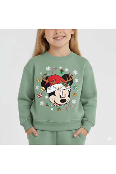 LİTTLE TORTOİSE Girl's New Year Christmas Special Printed Sweatshirt Tracksuit Set