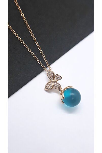 Serenity Blue Drop Butterfly Steel Necklace
