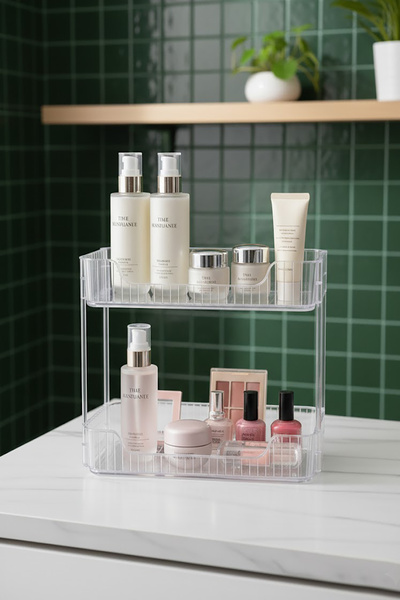 EVONİTA Organizator transparent cu două etaje, dulap de baie pentru machiaj, ...