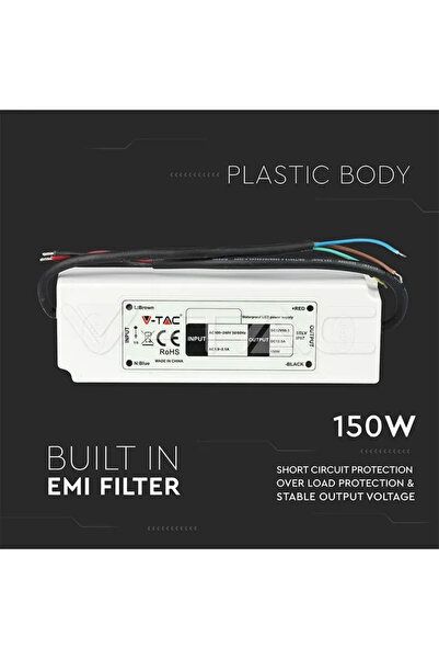 V-TAC LED strip power supply 12V 12.5A 150W IP67