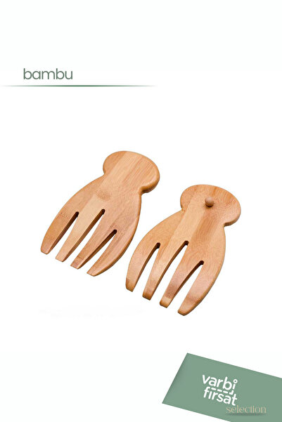 Varbifırsat 2-piece bamboo salad serving set